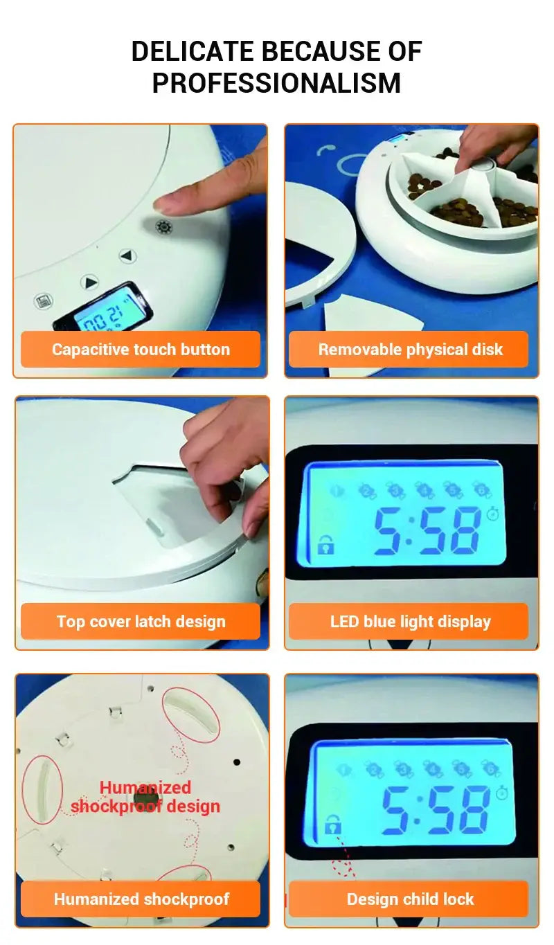 Pet adjustment Intelligent Led electric food dispenser Dog feeder 6 meals Cat automatic timing pet feeder - white