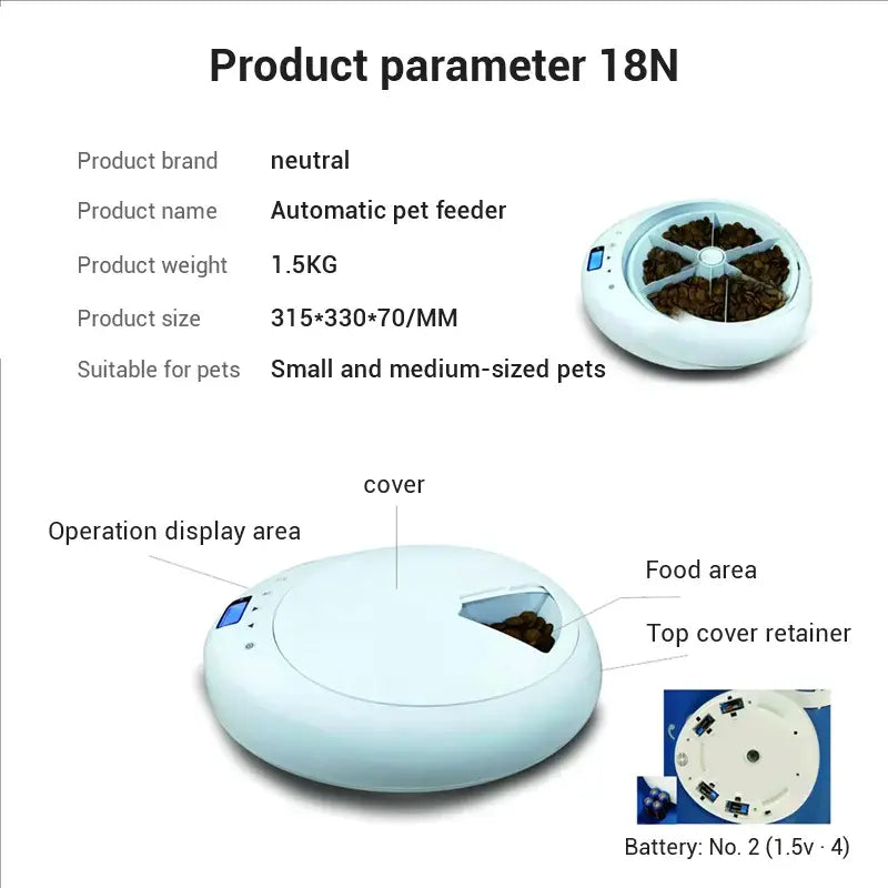 Pet adjustment Intelligent Led electric food dispenser Dog feeder 6 meals Cat automatic timing pet feeder - white