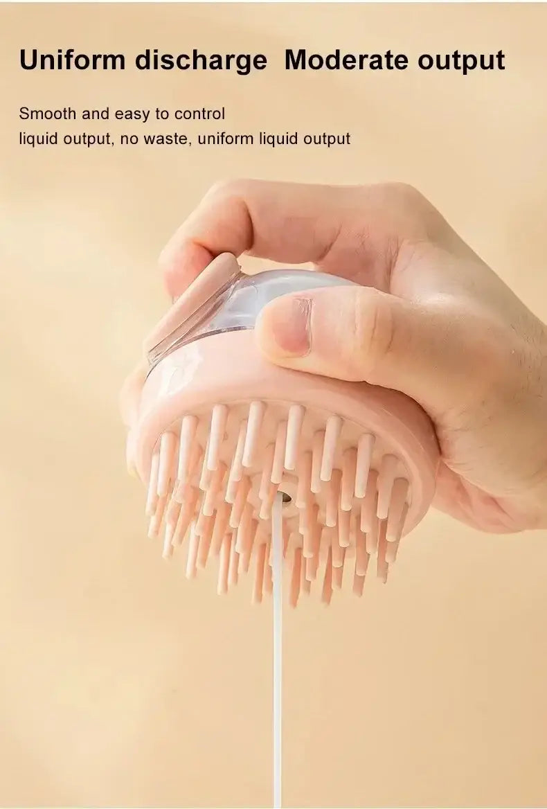 Pet Bath Brush Soft Silicone With Shampoo Dispenser Gentle Massage For Grooming And Cleaning Fur And Hair