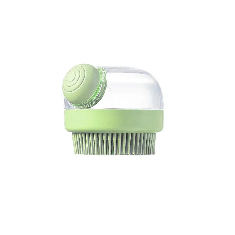 Pet Bath Brush Soft Silicone With Shampoo Dispenser Gentle Massage For Grooming And Cleaning Fur And Hair - green