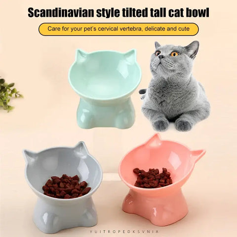 Pet Bowl Large Capacity Cats Bowls Oblique Mouth Cute Cartoon Cat Shape Cat Dog Food Dispenser Pet Feeder Pets Supplies