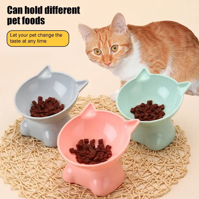 Pet Bowl Large Capacity Cats Bowls Oblique Mouth Cute Cartoon Cat Shape Cat Dog Food Dispenser Pet Feeder Pets Supplies