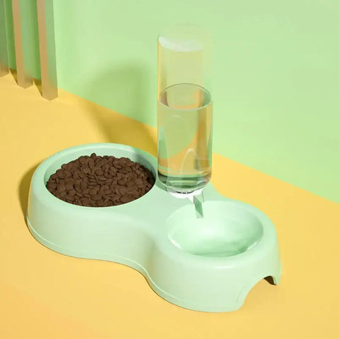 Pet Cat Bowl Automatic Feeder Water Dispenser Dog Cat Food Bowl with Drinking Raised Stand Double Dish Bowls for Cats