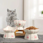 Pet Cat Ceramic Food Bowl Elevated Drinking Eating Feeders Small Puppy Dogs Snack Water Bowls Set Cats Feeding