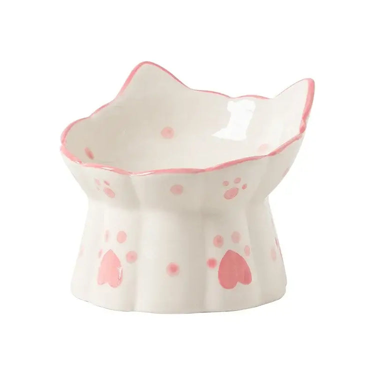 Pet Cat Ceramic Food Bowl Elevated Drinking Eating Feeders Small Puppy Dogs Snack Water Bowls Set Cats Feeding