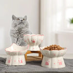 Pet Cat Ceramic Food Bowl Elevated Drinking Eating Feeders Small Puppy Dogs Snack Water Bowls Set Cats Feeding