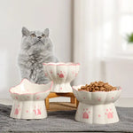 Pet Cat Ceramic Food Bowl Elevated Drinking Eating Feeders Small Puppy Dogs Snack Water Bowls Set Cats Feeding