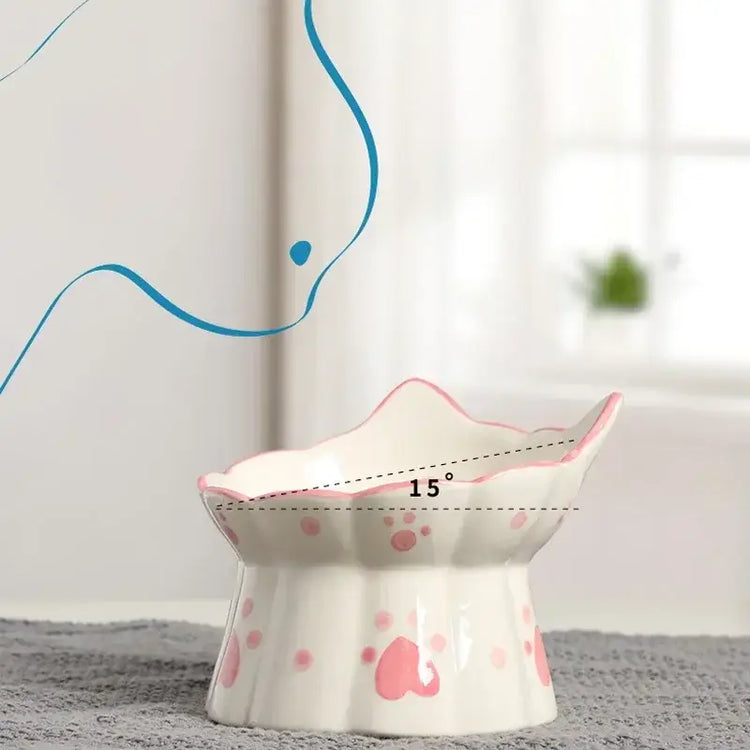 Pet Cat Ceramic Food Bowl Elevated Drinking Eating Feeders Small Puppy Dogs Snack Water Bowls Set Cats Feeding