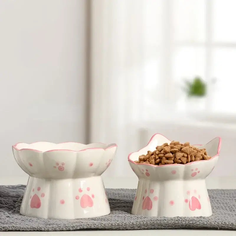 Pet Cat Ceramic Food Bowl Elevated Drinking Eating Feeders Small Puppy Dogs Snack Water Bowls Set Cats Feeding
