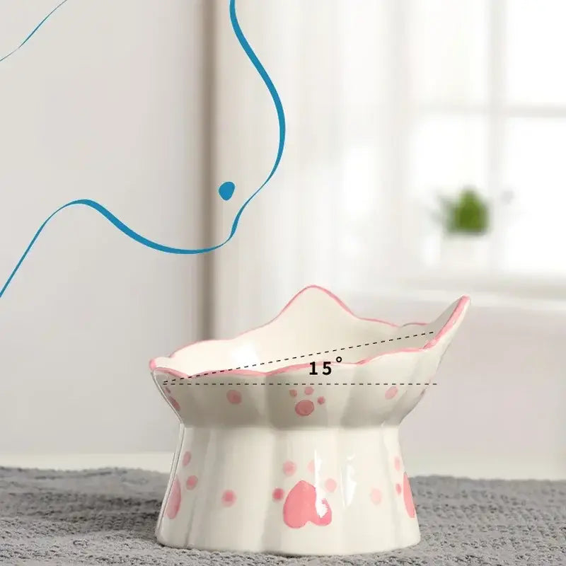 Pet Cat Ceramic Food Bowl Elevated Drinking Eating Feeders Small Puppy Dogs Snack Water Bowls Set Cats Feeding
