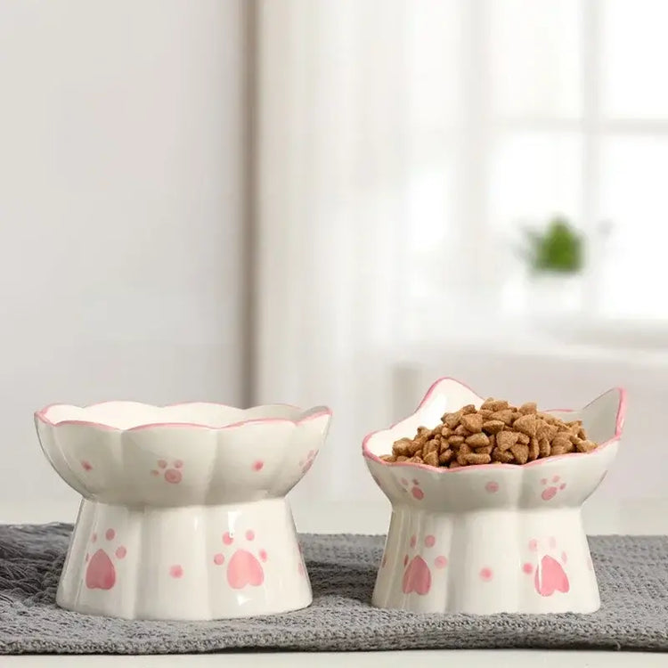 Pet Cat Ceramic Food Bowl Elevated Drinking Eating Feeders Small Puppy Dogs Snack Water Bowls Set Cats Feeding