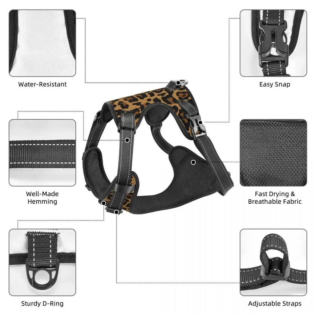 Pet Cat Dog Harness for Dogs Adjustable Pet Harness Reflective Leopard Skin Service Training Easy Control