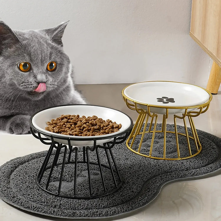 Pet ceramic bowl tall cat food bowl snack canister dish cat food bowl with neck protection and anti-toppling function