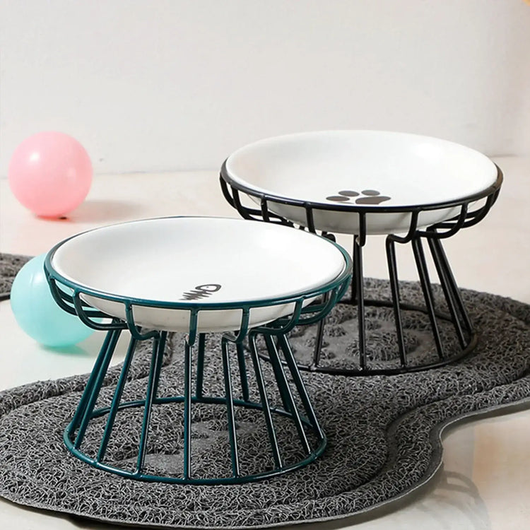 Pet ceramic bowl tall cat food bowl snack canister dish cat food bowl with neck protection and anti-toppling function