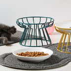 Pet ceramic bowl tall cat food bowl snack canister dish cat food bowl with neck protection and anti-toppling function