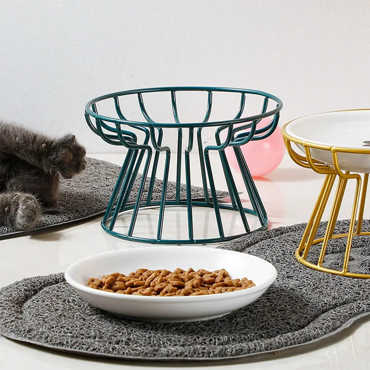 Pet ceramic bowl tall cat food bowl snack canister dish cat food bowl with neck protection and anti-toppling function