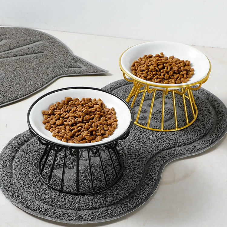 Pet ceramic bowl tall cat food bowl snack canister dish cat food bowl with neck protection and anti-toppling function