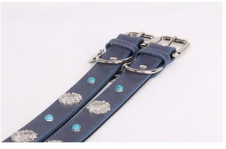 Pet Collar for Medium and Large Dogs Adjustable Metal Accessories Snow Leather Dog Collar Dog Accessories Dog Walking