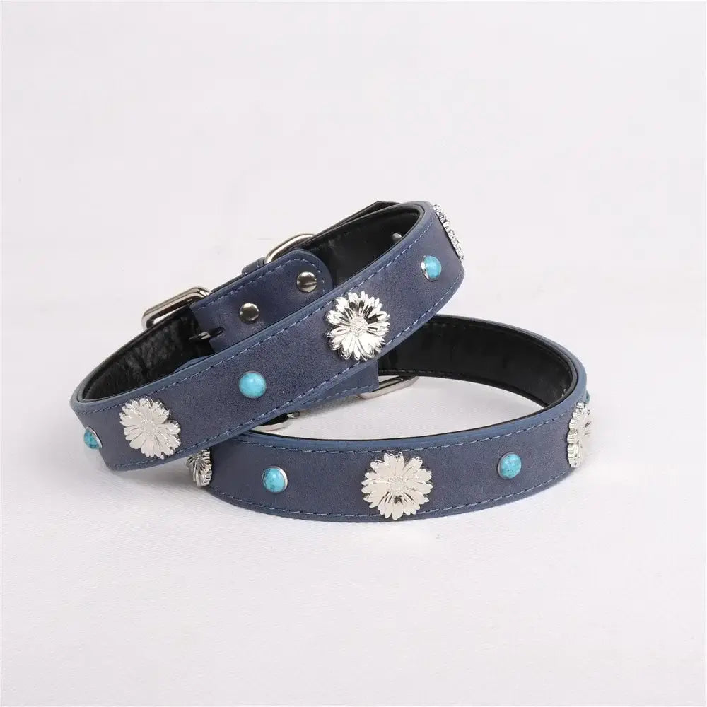 Pet Collar for Medium and Large Dogs Adjustable Metal Accessories Snow Leather Dog Collar Dog Accessories Dog Walking
