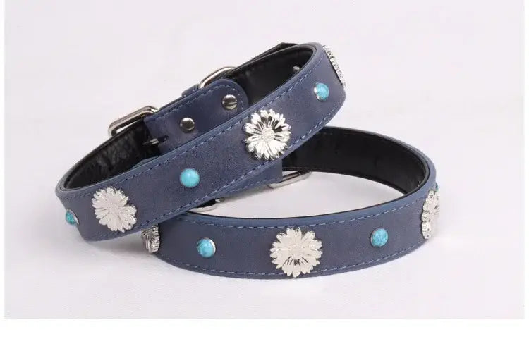 Pet Collar for Medium and Large Dogs Adjustable Metal Accessories Snow Leather Dog Collar Dog Accessories Dog Walking