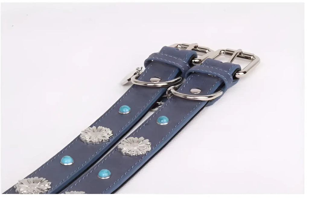 Pet Collar for Medium and Large Dogs Adjustable Metal Accessories Snow Leather Dog Collar Dog Accessories Dog Walking