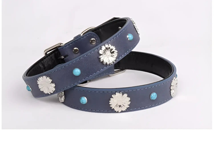 Pet Collar for Medium and Large Dogs Adjustable Metal Accessories Snow Leather Dog Collar Dog Accessories Dog Walking