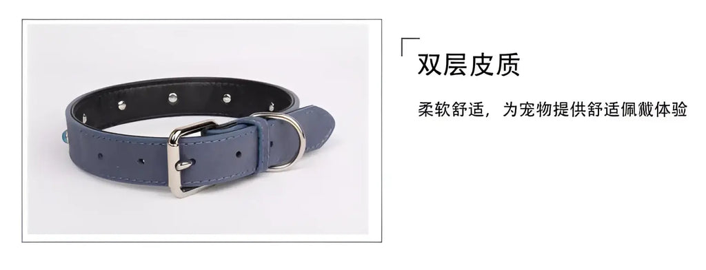 Pet Collar for Medium and Large Dogs Adjustable Metal Accessories Snow Leather Dog Collar Dog Accessories Dog Walking