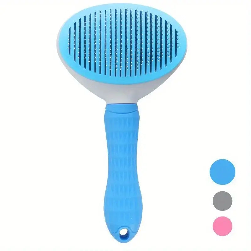 Pet dog brush; cat brush; one-button pet hair removal brush; dog and cat beauty tool; pet hair removal brush. - Blue