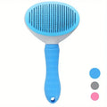 Pet dog brush; cat brush; one-button pet hair removal brush; dog and cat beauty tool; pet hair removal brush. - Blue