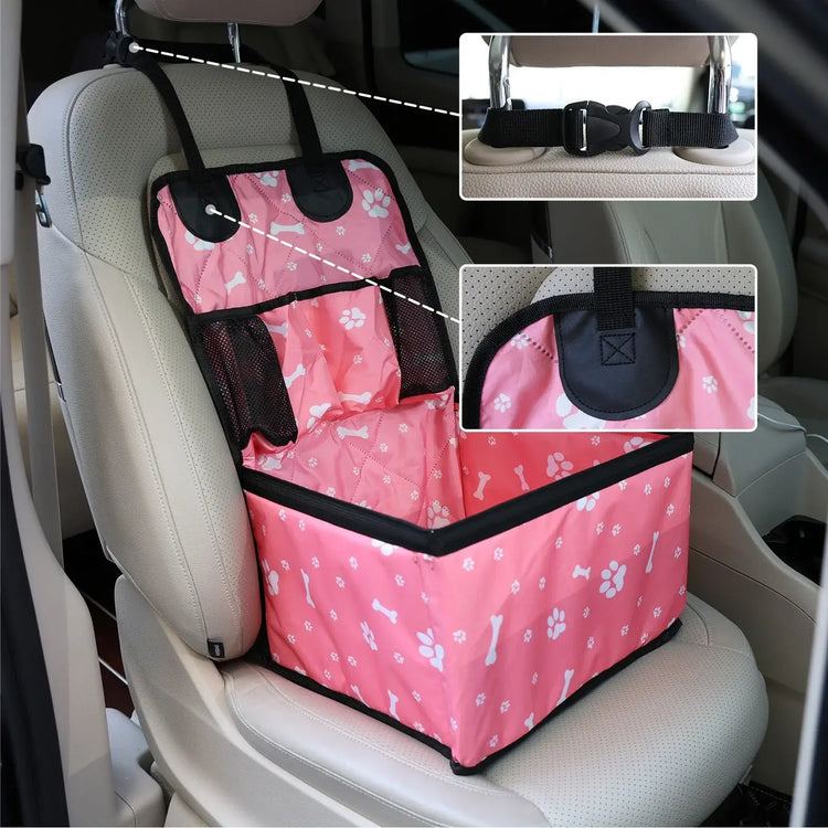 Pet Dog Car Seat with Storage Pockets Universal Pet Seat Cover for Small Medium Dogs Non-Slip Portable Travel Mat &