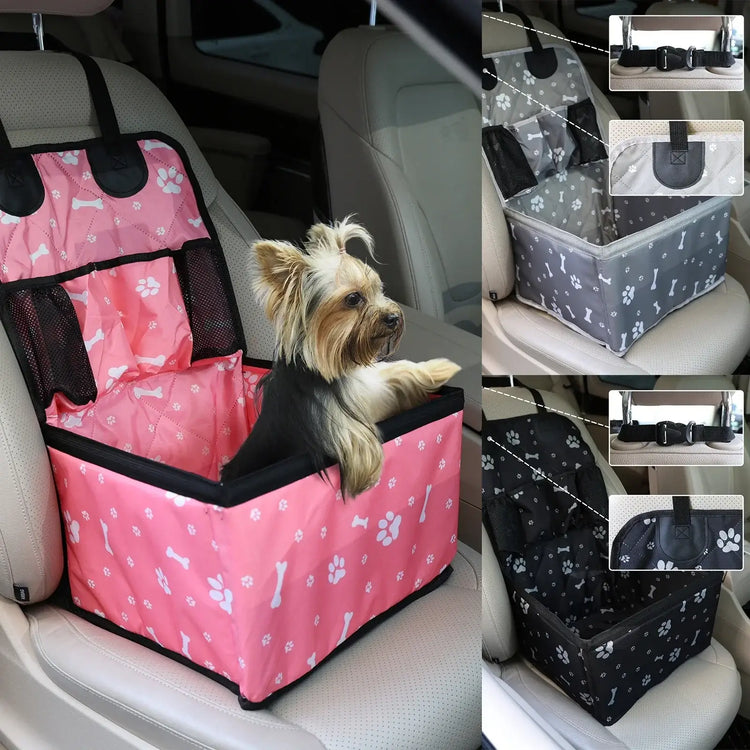 Pet Dog Car Seat with Storage Pockets Universal Pet Seat Cover for Small Medium Dogs Non-Slip Portable Travel Mat &