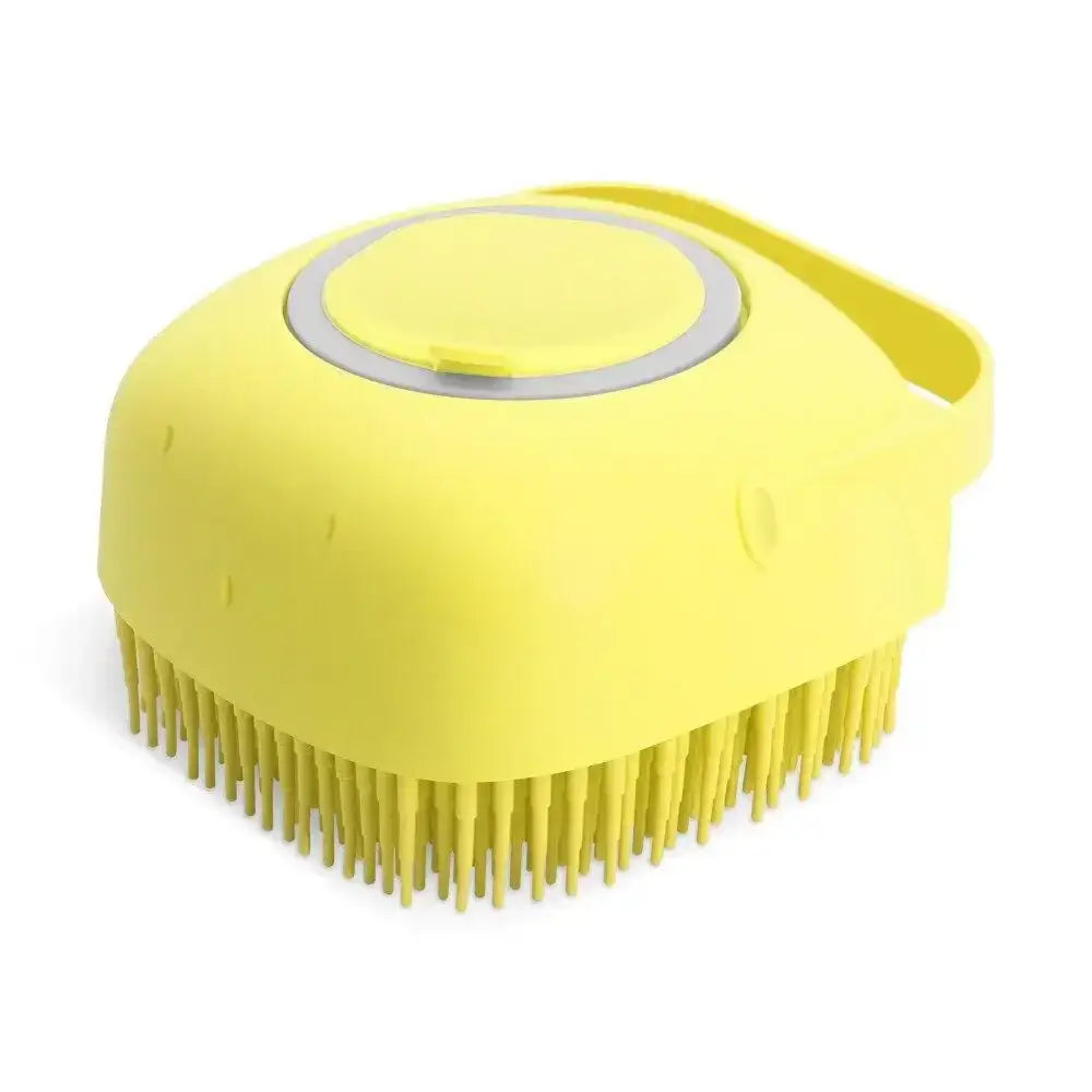 Pet Dog Shampoo Brush 2.7oz 80ml Cat Massage Comb Grooming Scrubber for Bathing Short Hair Soft Silicone Rubber - Yellow
