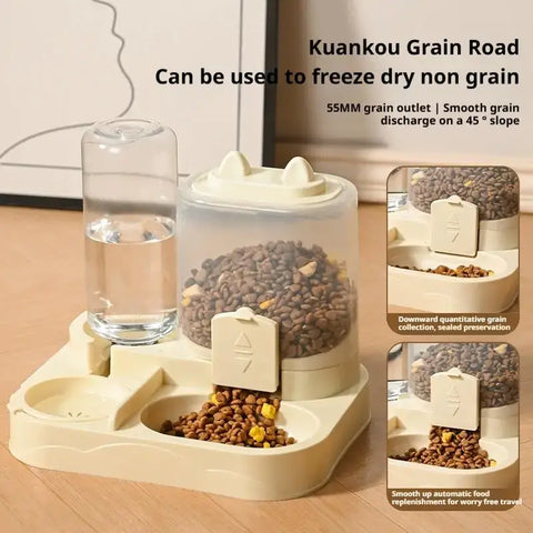 Pet Feeder Dual Food Bowl All-in-One Automatic Food Water Dispenser 1Large Capacity Food Storage Dispenser Pet