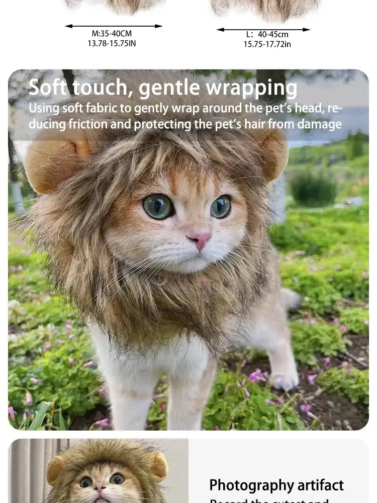 Pet Hairpiece - Humorous Lion Mane Headgear for Dogs and Cats Adjustable Costume Accessories for Fun Dress-up and Play