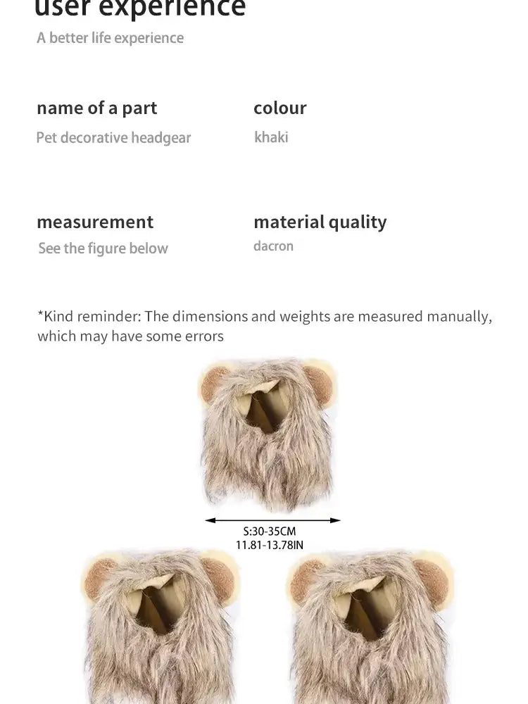 Pet Hairpiece - Humorous Lion Mane Headgear for Dogs and Cats Adjustable Costume Accessories for Fun Dress-up and Play