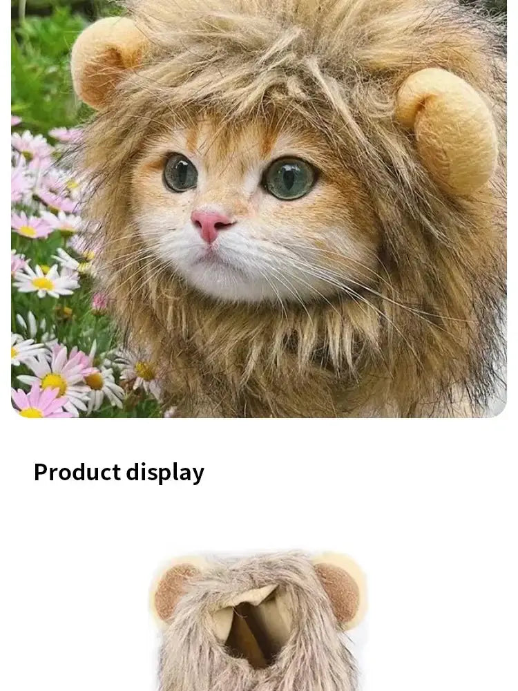 Pet Hairpiece - Humorous Lion Mane Headgear for Dogs and Cats Adjustable Costume Accessories for Fun Dress-up and Play