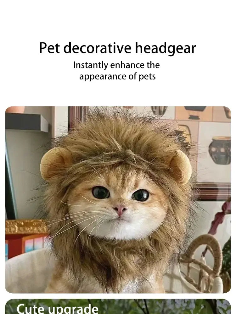 Pet Hairpiece - Humorous Lion Mane Headgear for Dogs and Cats Adjustable Costume Accessories for Fun Dress-up and Play