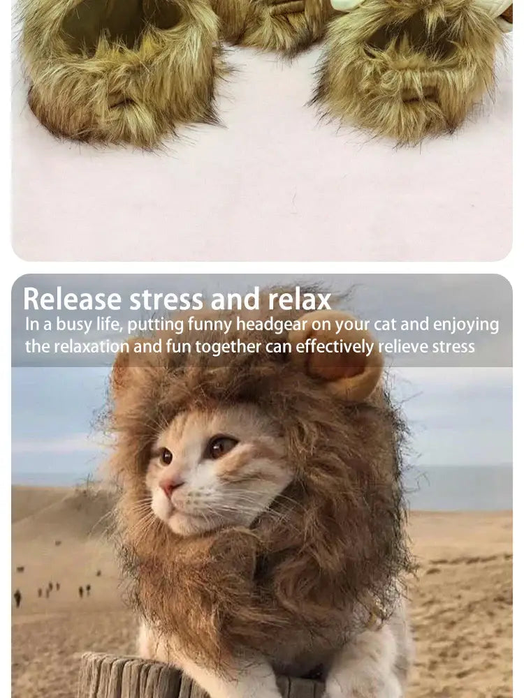 Pet Hairpiece - Humorous Lion Mane Headgear for Dogs and Cats Adjustable Costume Accessories for Fun Dress-up and Play