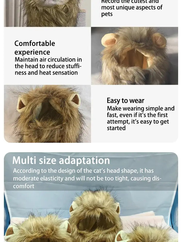 Pet Hairpiece - Humorous Lion Mane Headgear for Dogs and Cats Adjustable Costume Accessories for Fun Dress-up and Play
