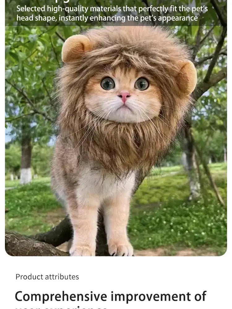 Pet Hairpiece - Humorous Lion Mane Headgear for Dogs and Cats Adjustable Costume Accessories for Fun Dress-up and Play