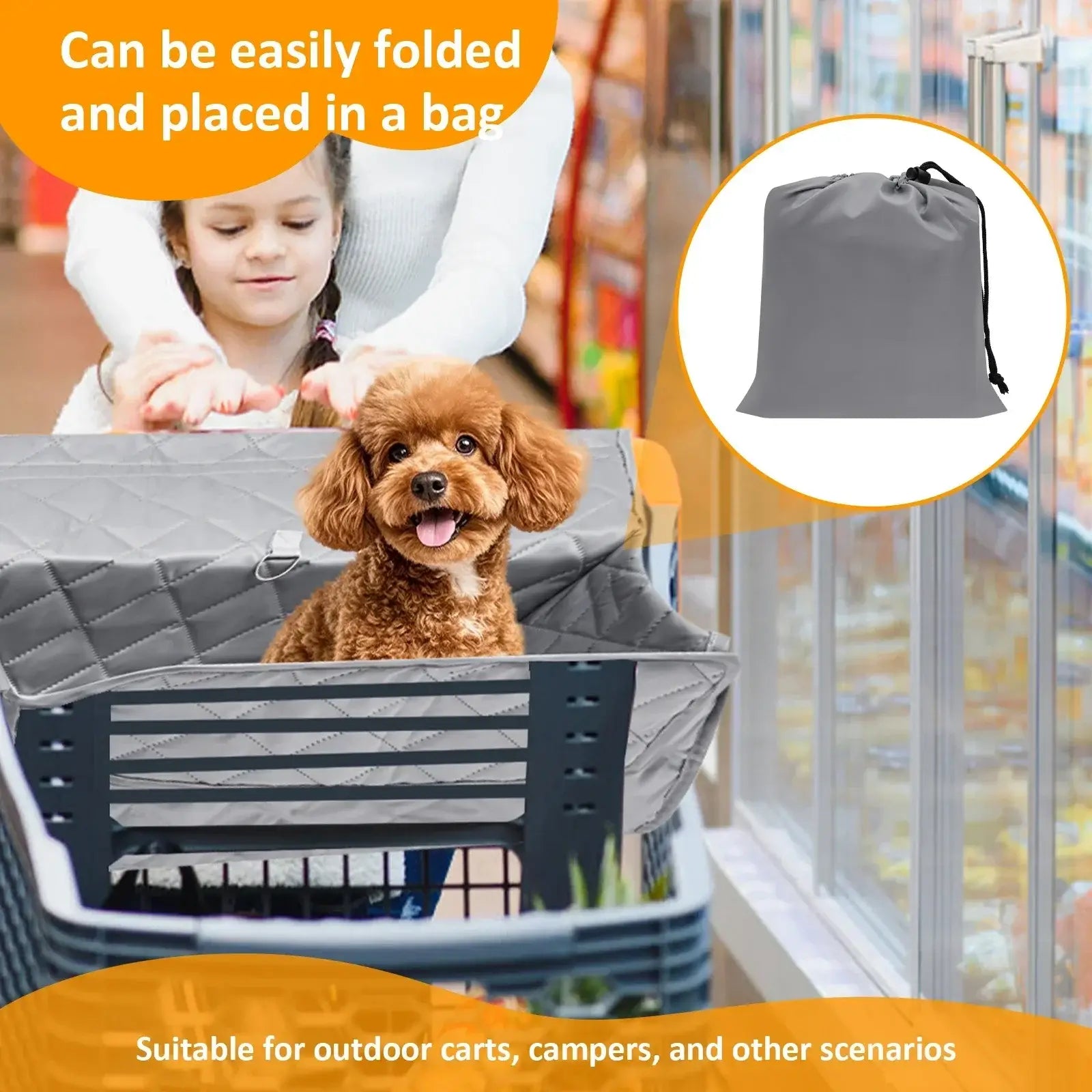 Pet Shopping Cart Cover Polyester Dog Grocery Cart Cover with Storage Bag Portable Pet Supplies Accessories for Outdoor