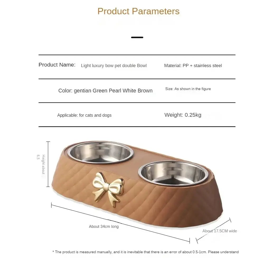 Pet Supplies Bow-tie Bowknot Cats Food Bowl PP Base Dog Bowl Stainless Steel Double Pet Accessories Feeding Drinking