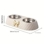 Pet Supplies Bow-tie Bowknot Cats Food Bowl PP Base Dog Bowl Stainless Steel Double Pet Accessories Feeding Drinking