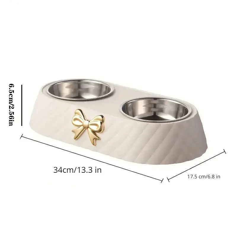 Pet Supplies Bow-tie Bowknot Cats Food Bowl PP Base Dog Bowl Stainless Steel Double Pet Accessories Feeding Drinking
