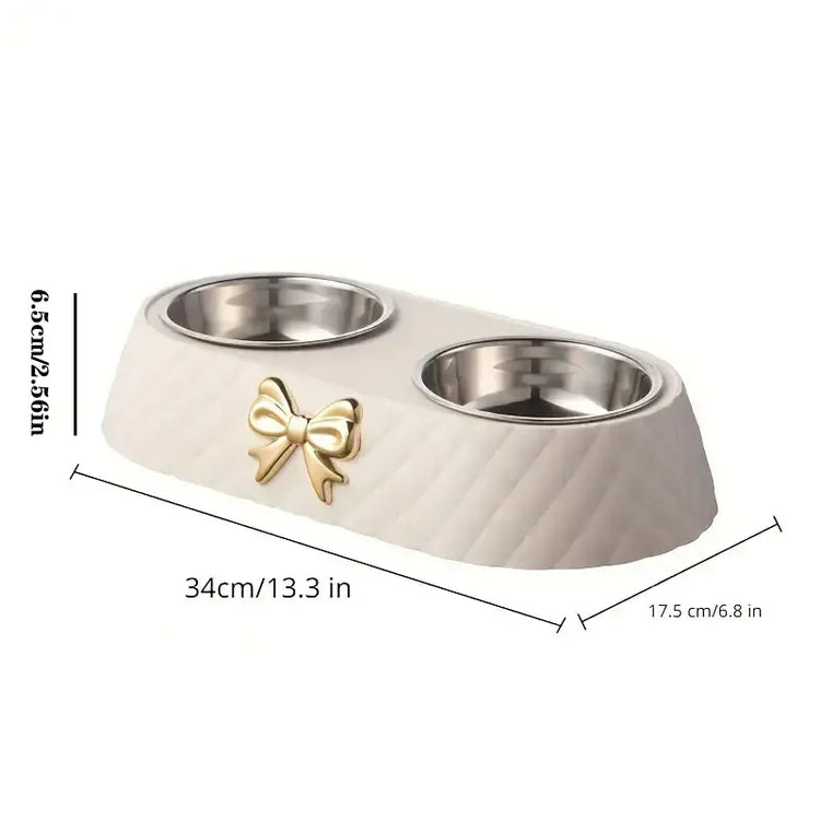 Pet Supplies Bow-tie Bowknot Cats Food Bowl PP Base Dog Bowl Stainless Steel Double Pet Accessories Feeding Drinking