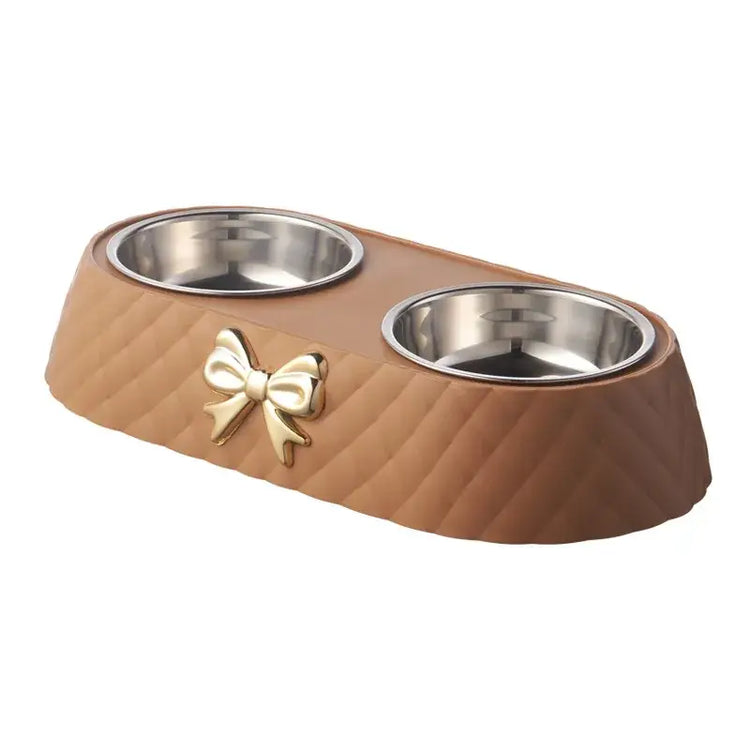Pet Supplies Bow-tie Bowknot Cats Food Bowl PP Base Dog Bowl Stainless Steel Double Pet Accessories Feeding Drinking