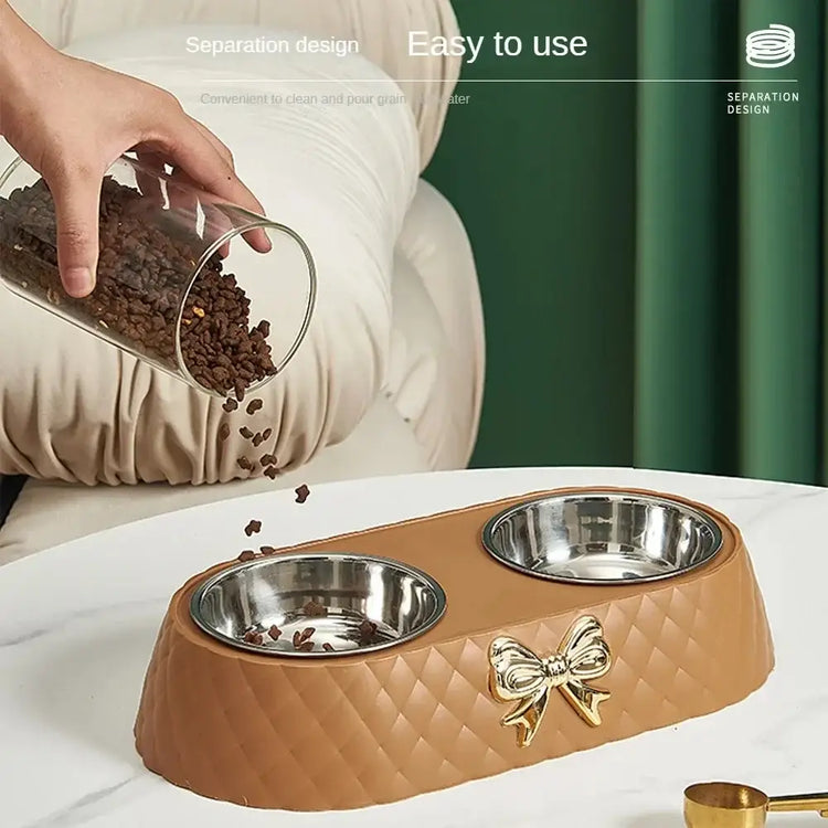 Pet Supplies Bow-tie Bowknot Cats Food Bowl PP Base Dog Bowl Stainless Steel Double Pet Accessories Feeding Drinking