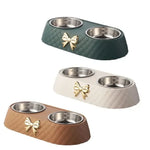 Pet Supplies Bow-tie Bowknot Cats Food Bowl PP Base Dog Bowl Stainless Steel Double Pet Accessories Feeding Drinking