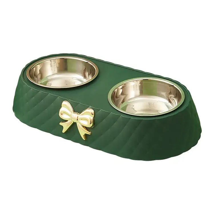 Pet Supplies Bow-tie Bowknot Cats Food Bowl PP Base Dog Bowl Stainless Steel Double Pet Accessories Feeding Drinking