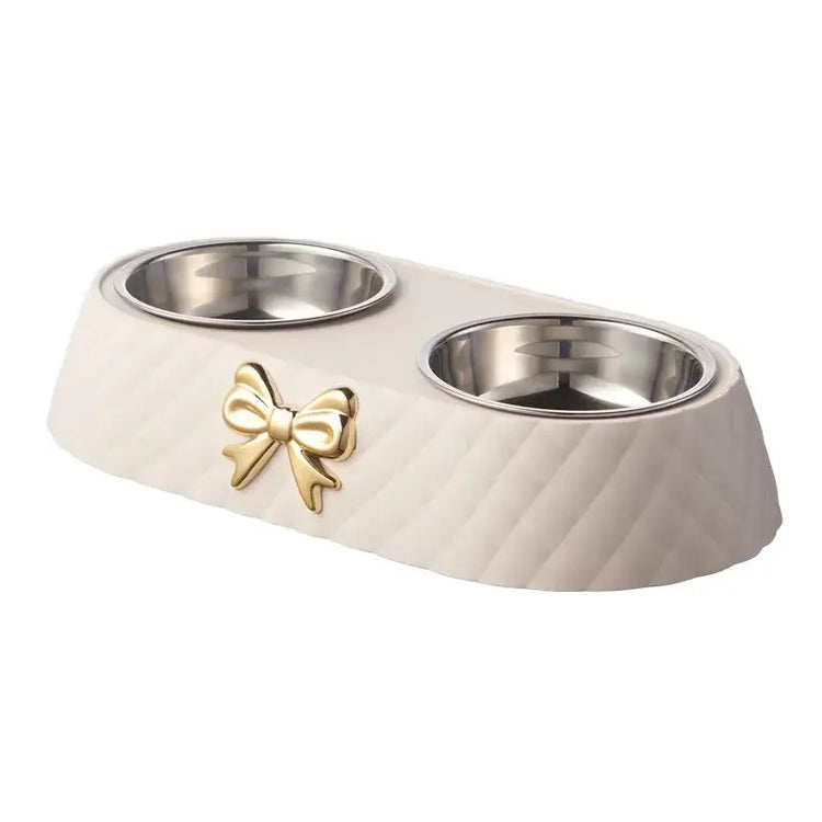 Pet Supplies Bow-tie Bowknot Cats Food Bowl PP Base Dog Bowl Stainless Steel Double Pet Accessories Feeding Drinking
